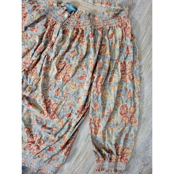 LRL Lauren Jeans Co. Woman L Tan Floral Top Off the Shoulder Elastic Peasant LS - Picture 5 of 10